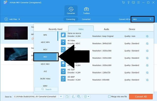 Format Tukar WMV MKV AVAide