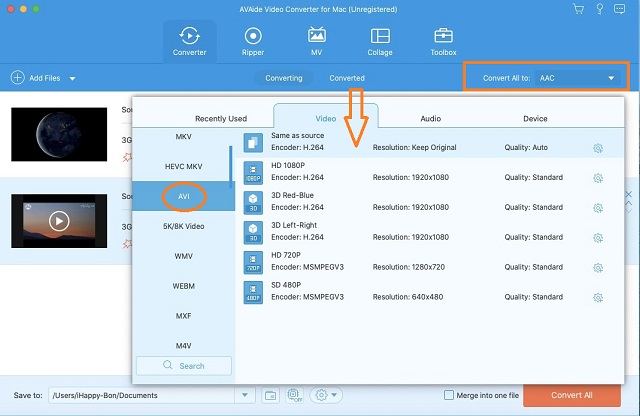 Archivo de configuración 3GP AVI