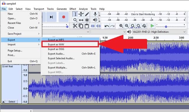 AAC WAV Audacity تحويل