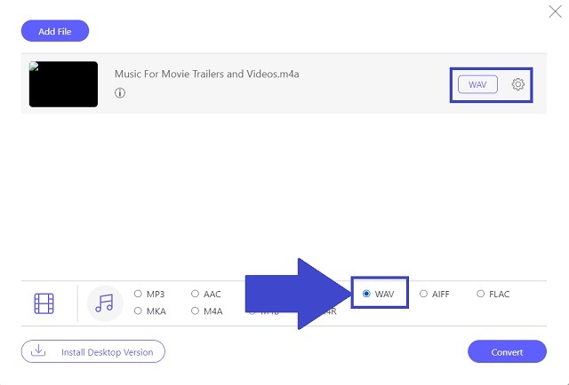 AAC WAV AVAide Chọn định dạng