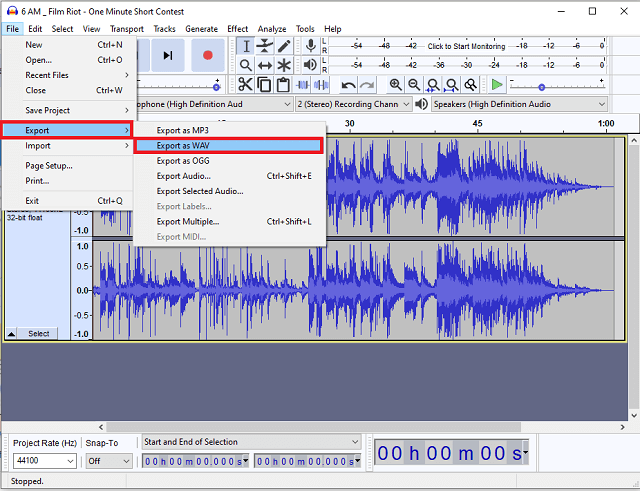 AIFF WAV Audacity konvertált