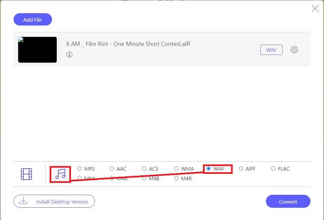 AIFF WAV مجاني على الإنترنت AVAide تغيير WAV