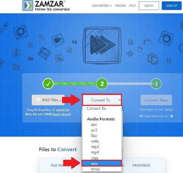 AMR WAV Zamzar Sélectionner le format