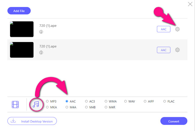 Archivo de configuración en línea de AAC AAC