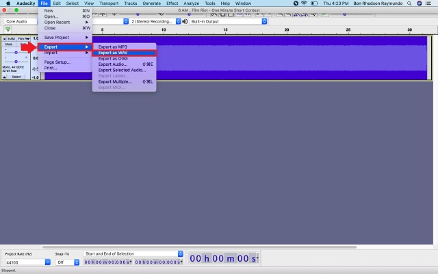 APE WAV Audacity تصدير