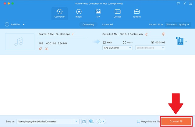 APE WAV AVAide Dışa Aktarma Dosyası