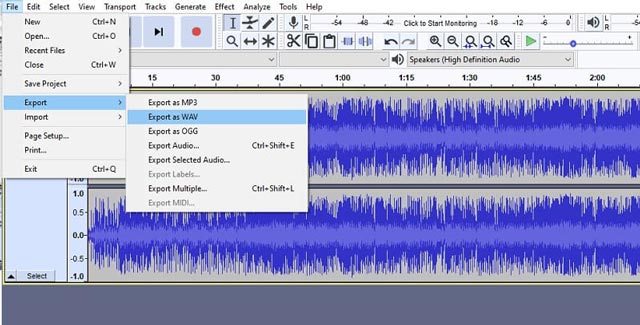 Конвертировать файлы Audacity