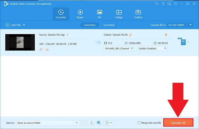 AVAide3GPからFLVへのファイルの変換