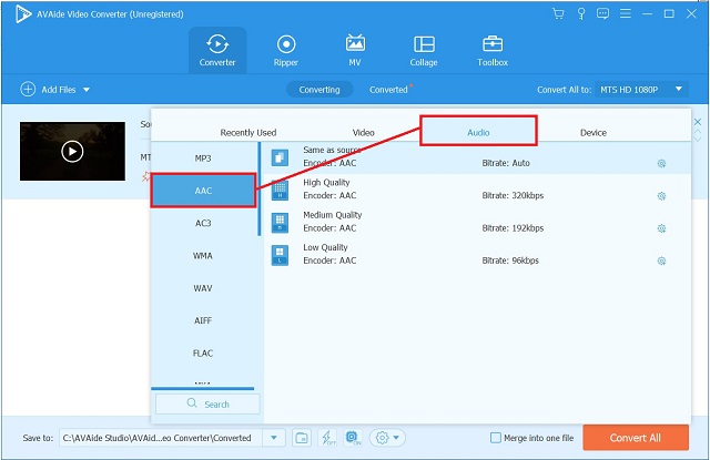 AVAide Choose Audio Format