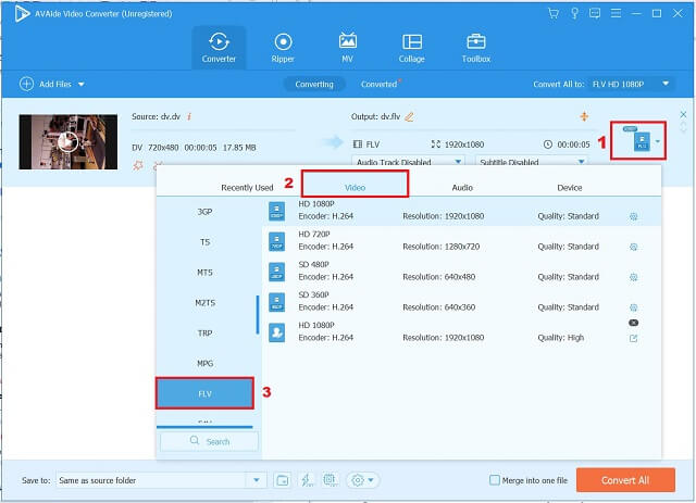 AVAide DV para FLV Modificar as configurações