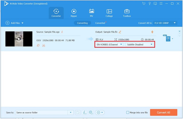 AVAide OGV to FLV Modify Audio Subtitle