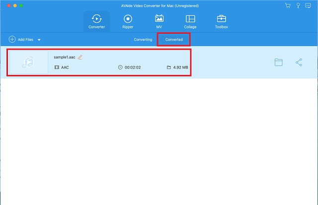 AVAide WAV Ke AAC Pratinjau File Baru