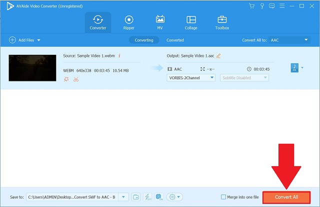 AVaide WebM en AAC Démarrer la conversion