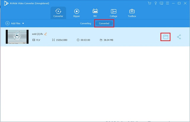 XVIDからFLVへのAVAideプレビュー新しい変換されたファイル