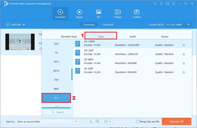 AVAide XVID To FLV Définir le format et personnaliser les paramètres