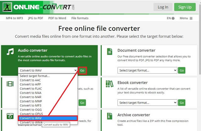 CAF WAV Online Konverter Velg Format