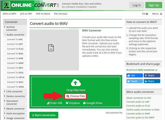 CAF WAV Online Converteren Upload Bestand