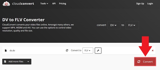 CloudConvert Convertir DV en FLV maintenant