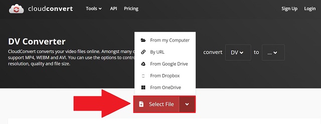 CloudConvert DV in FLV Seleziona un file