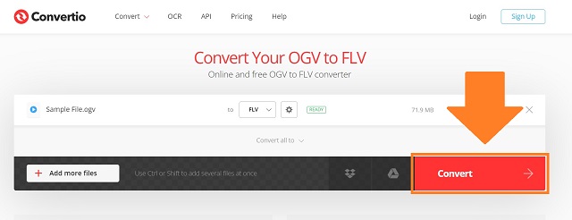 ConvertioOGVからFLVに今すぐ変換