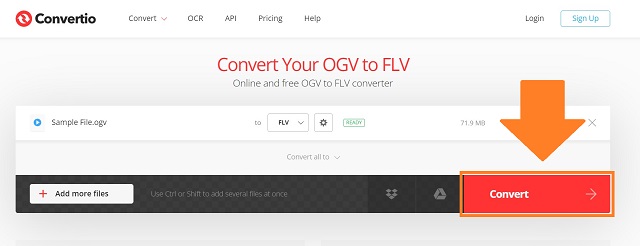 Convertio OGV para FLV Converter agora