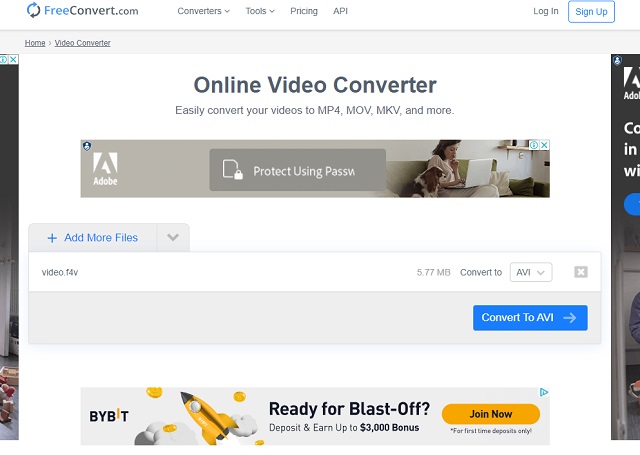 Conversion gratuite en ligne F4V AVI