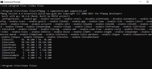 FFmpeg OGV เป็น FLV แปลงทันที