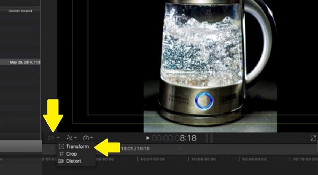 Opção de transformação do Final Cut Pro