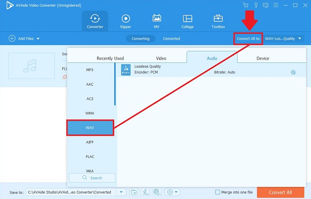 FLV WAV AVAide Cambia formato