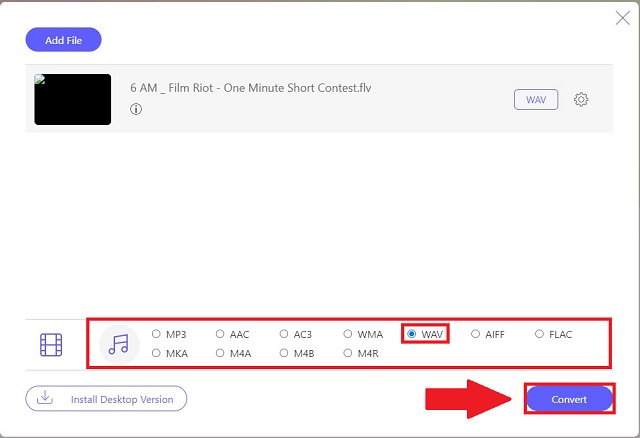 FLV WAV เลือกรูปแบบ