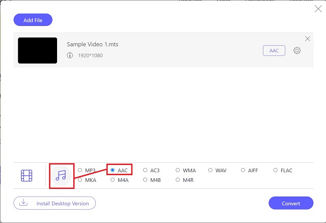 Zdarma AVAide Select Audio Format