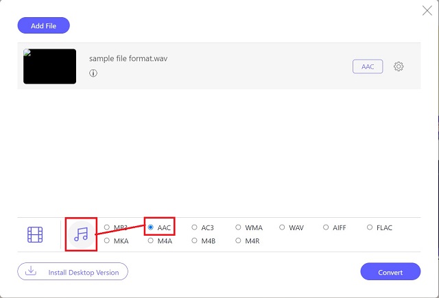 Free AVAide WAV To AAC Choose Audio Format