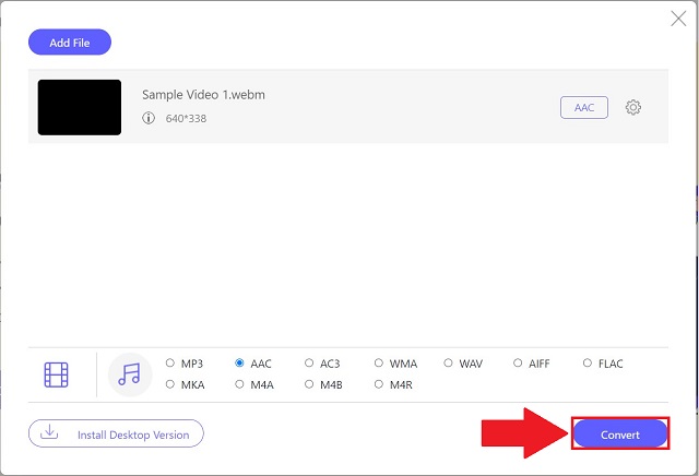 AVAide WebM vers AAC gratuit commence la conversion
