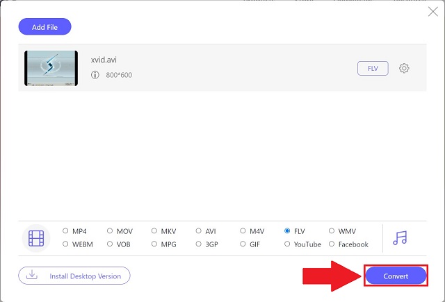 無料のAVAideXVIDからFLVに変換されたファイル