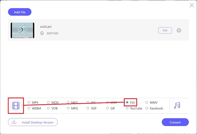 AVAide XVID miễn phí sang định dạng FLV