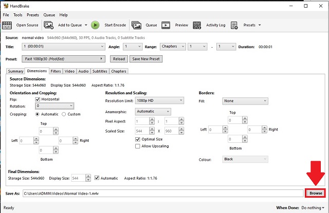 HandBrake Parcourir Enregistrer la vidéo