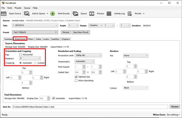 HandBrake Dimensions Flip