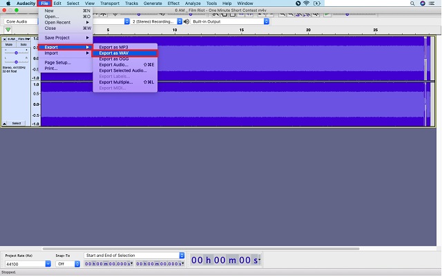 M4V WAV Audacity Dışa Aktarma