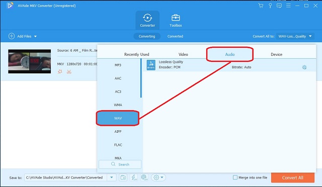 MKV WAV AVAide MKV Выберите формат