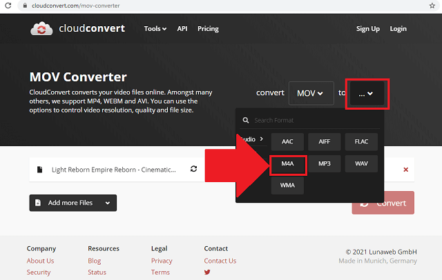 MOV M4A Cloudconvert-wijziging