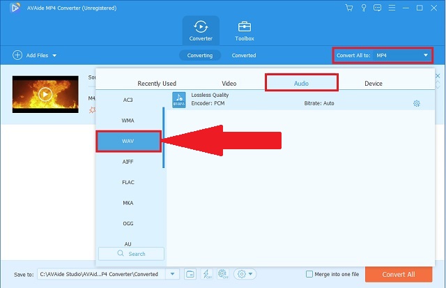 MP4 WAV AVAide Select Format
