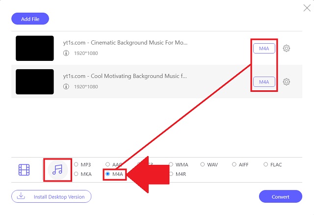 MPEG M4A Chọn định dạng