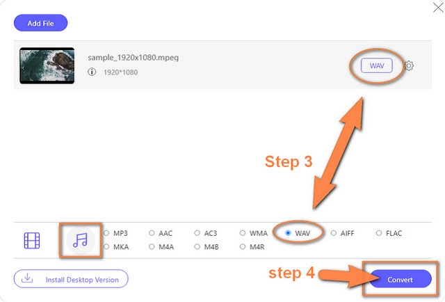 Convertir MPEG WAV en línea