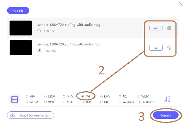 Převod MPG AVI online