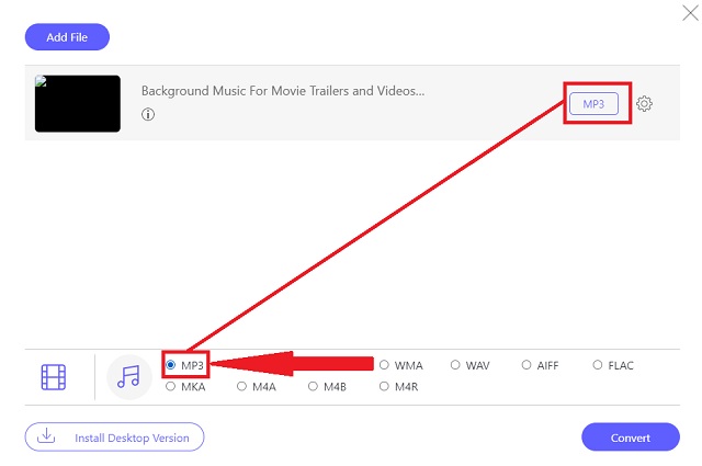 MTS MP3AVAideフォーマットを選択