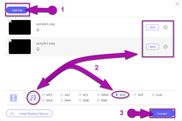 Arquivo on-line OGG WAV