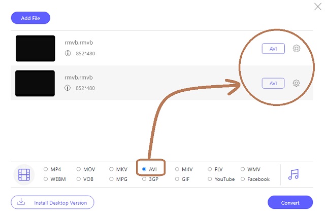 Archivo de configuración en línea RMVB AVI