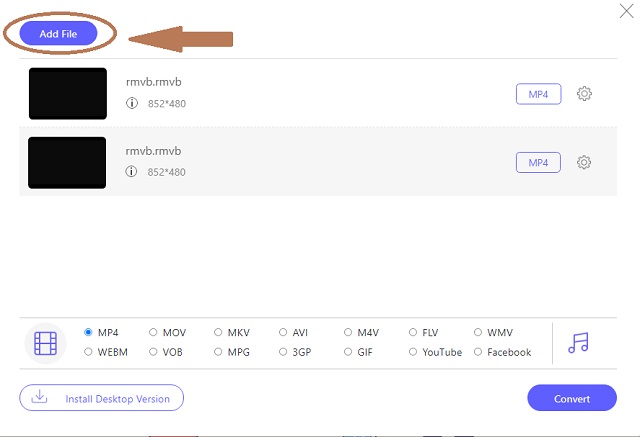 RMVB AVI ไฟล์อัปโหลดออนไลน์
