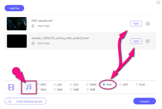 Soubor SWF WAV Online Set