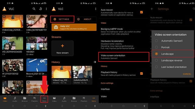 VLC Android флип-видео